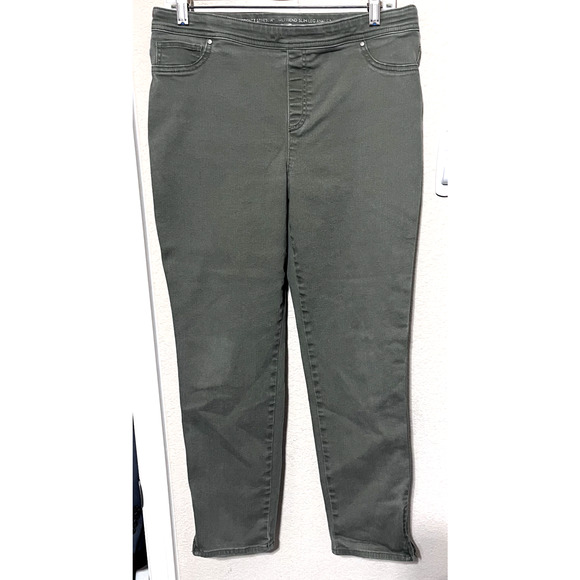 Chicos Jeans sz 1/M Perfect Stretch Girlfriend Slim Pullon Zippered Ankle Green - Picture 1 of 10